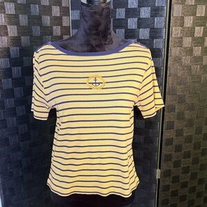 Sag Harbor Yellow and Blue Striped Short Sleeve Top